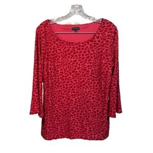 Talbots Velvet Burnout Top Red Size Medium Animal Print Whimsical Fairy Boho